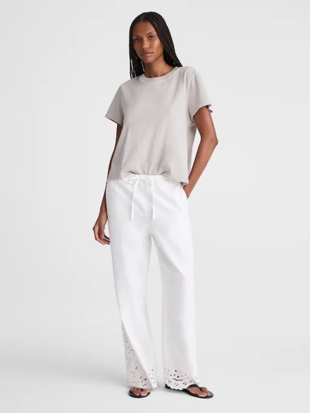 Madewell White Eyelet Wide-Leg Pull-On Pants